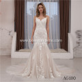 V-neck Long Sleeve Embroidered Tulle ballgown bridal gowns lace halter mermaid wholesale white gown wedding dresses